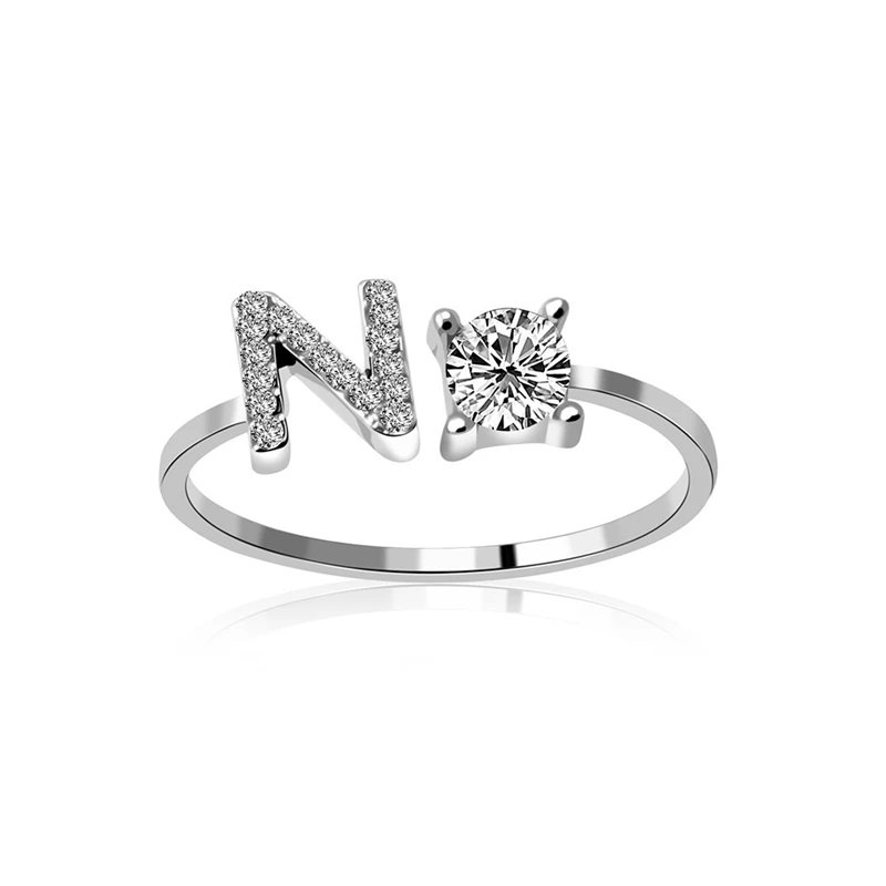 Fashion Jewelry 26 Letter Rings For Women Lady Creative Cubic Zirconia Open Finger Ring Silver Color Party Gifts Fashion Jewelry 26 Letter Rings For Women Lady Creative Cubic Zirconia Open Finger Ring Silver Color Party Gifts