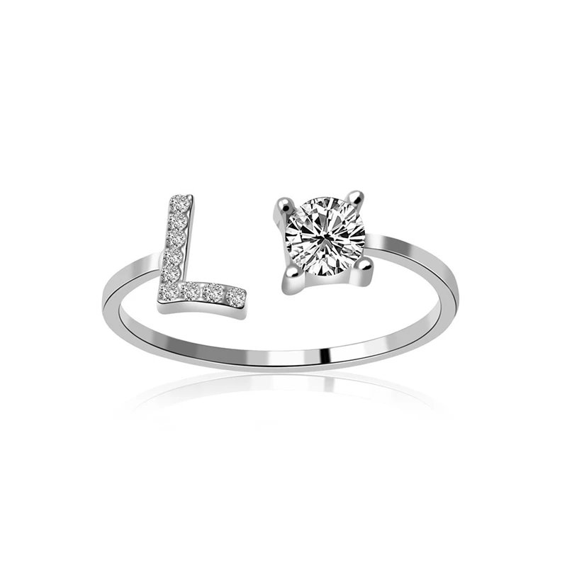 Fashion Jewelry 26 Letter Rings For Women Lady Creative Cubic Zirconia Open Finger Ring Silver Color Party Gifts Fashion Jewelry 26 Letter Rings For Women Lady Creative Cubic Zirconia Open Finger Ring Silver Color Party Gifts