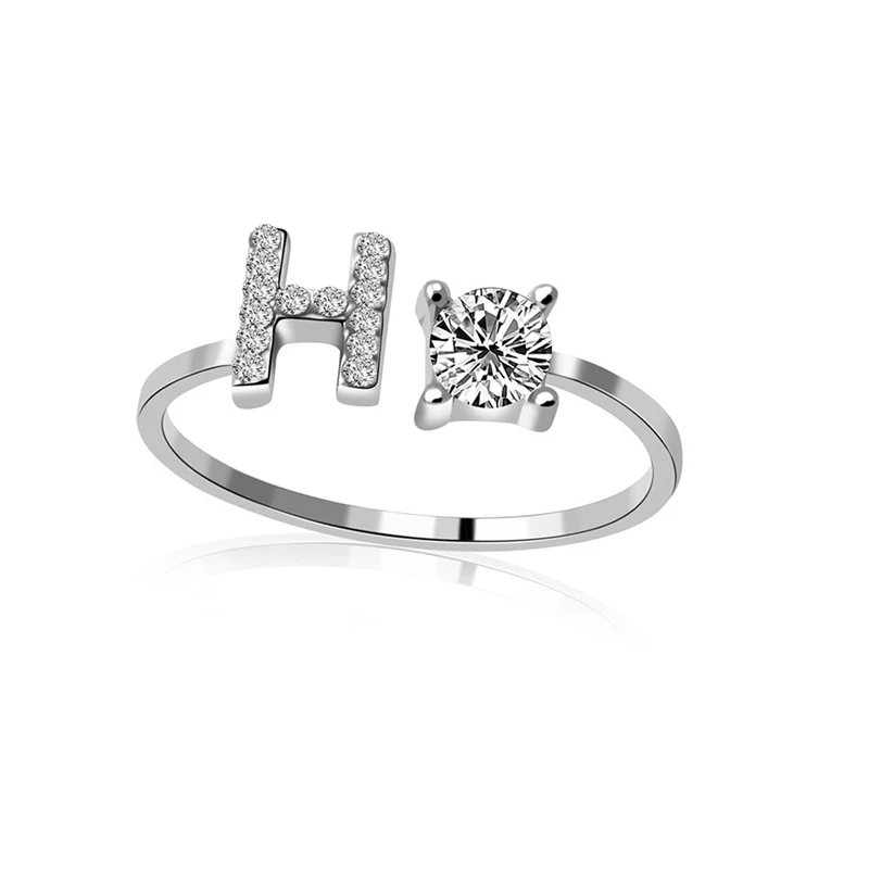 Fashion Jewelry 26 Letter Rings For Women Lady Creative Cubic Zirconia Open Finger Ring Silver Color Party Gifts - Image 6