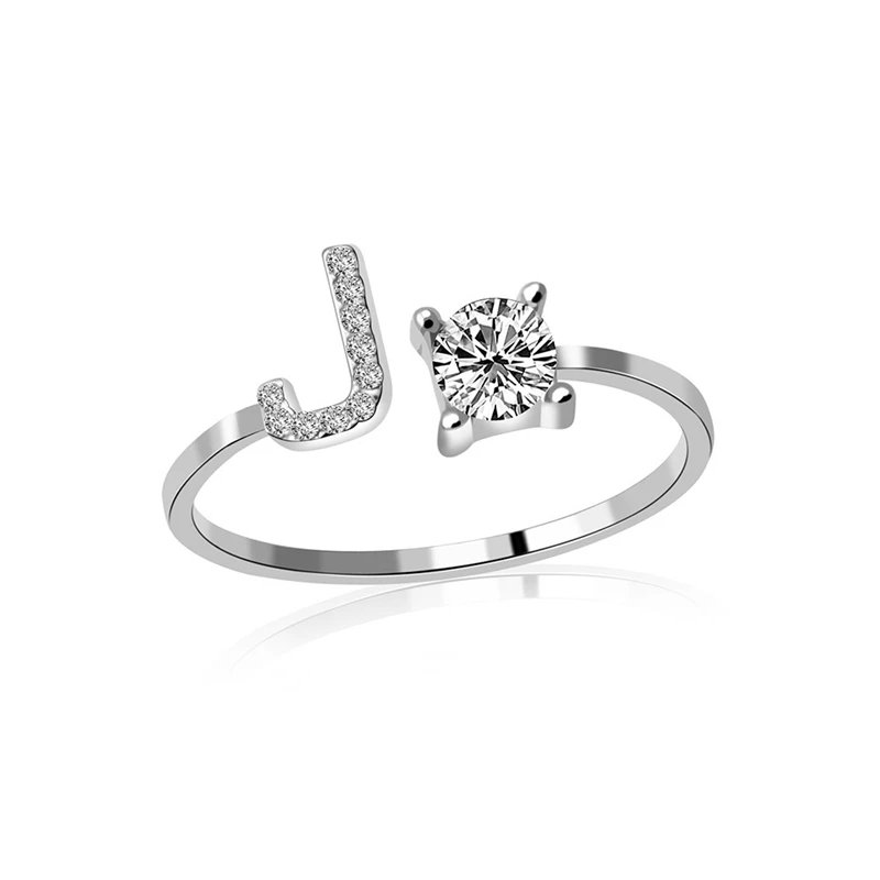 Fashion Jewelry 26 Letter Rings For Women Lady Creative Cubic Zirconia Open Finger Ring Silver Color Party Gifts Fashion Jewelry 26 Letter Rings For Women Lady Creative Cubic Zirconia Open Finger Ring Silver Color Party Gifts