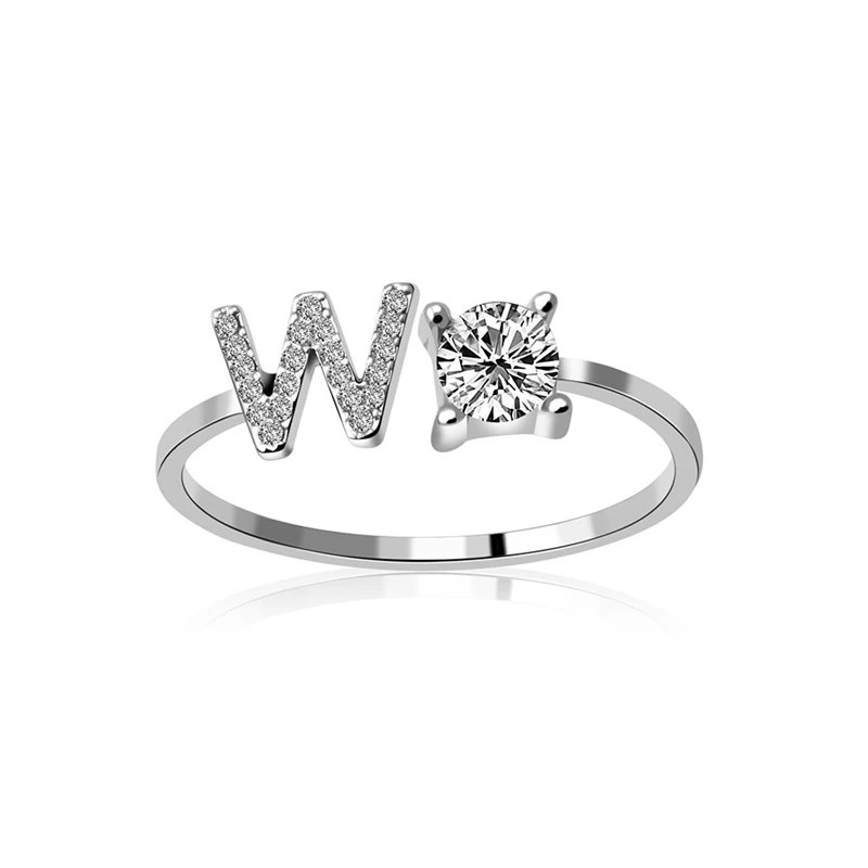 Fashion Jewelry 26 Letter Rings For Women Lady Creative Cubic Zirconia Open Finger Ring Silver Color Party Gifts Fashion Jewelry 26 Letter Rings For Women Lady Creative Cubic Zirconia Open Finger Ring Silver Color Party Gifts