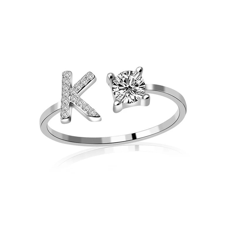 Fashion Jewelry 26 Letter Rings For Women Lady Creative Cubic Zirconia Open Finger Ring Silver Color Party Gifts - Image 5