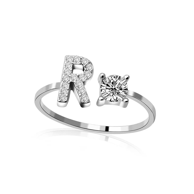 Fashion Jewelry 26 Letter Rings For Women Lady Creative Cubic Zirconia Open Finger Ring Silver Color Party Gifts Fashion Jewelry 26 Letter Rings For Women Lady Creative Cubic Zirconia Open Finger Ring Silver Color Party Gifts