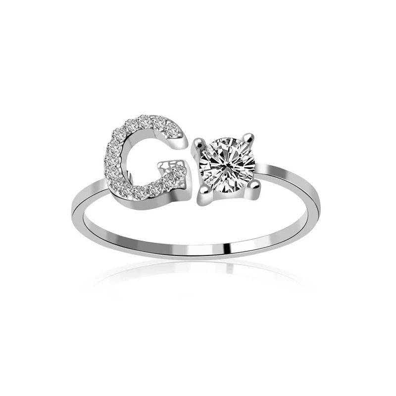 Fashion Jewelry 26 Letter Rings For Women Lady Creative Cubic Zirconia Open Finger Ring Silver Color Party Gifts Fashion Jewelry 26 Letter Rings For Women Lady Creative Cubic Zirconia Open Finger Ring Silver Color Party Gifts