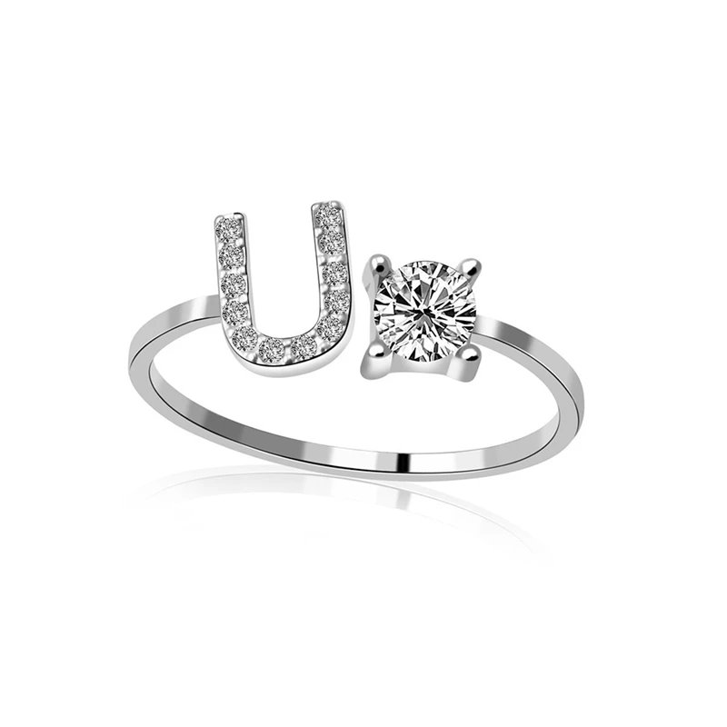 Fashion Jewelry 26 Letter Rings For Women Lady Creative Cubic Zirconia Open Finger Ring Silver Color Party Gifts Fashion Jewelry 26 Letter Rings For Women Lady Creative Cubic Zirconia Open Finger Ring Silver Color Party Gifts