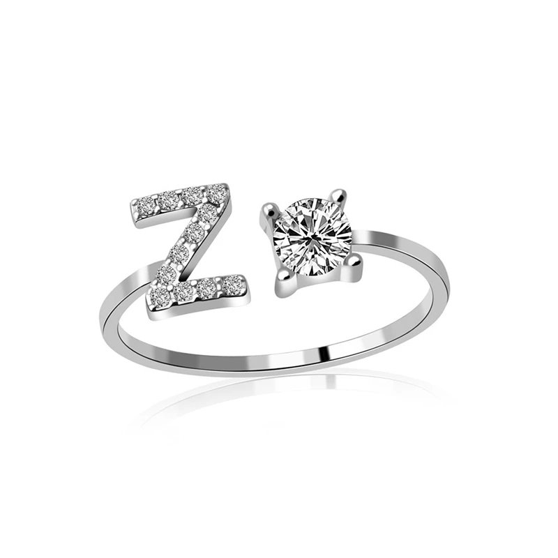 Fashion Jewelry 26 Letter Rings For Women Lady Creative Cubic Zirconia Open Finger Ring Silver Color Party Gifts Fashion Jewelry 26 Letter Rings For Women Lady Creative Cubic Zirconia Open Finger Ring Silver Color Party Gifts