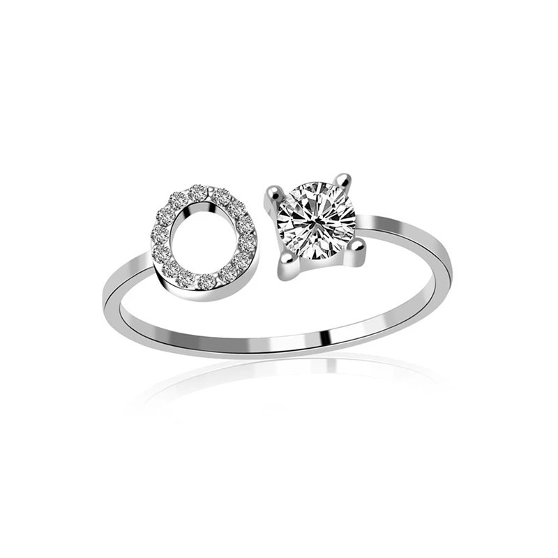 Fashion Jewelry 26 Letter Rings For Women Lady Creative Cubic Zirconia Open Finger Ring Silver Color Party Gifts - Image 2
