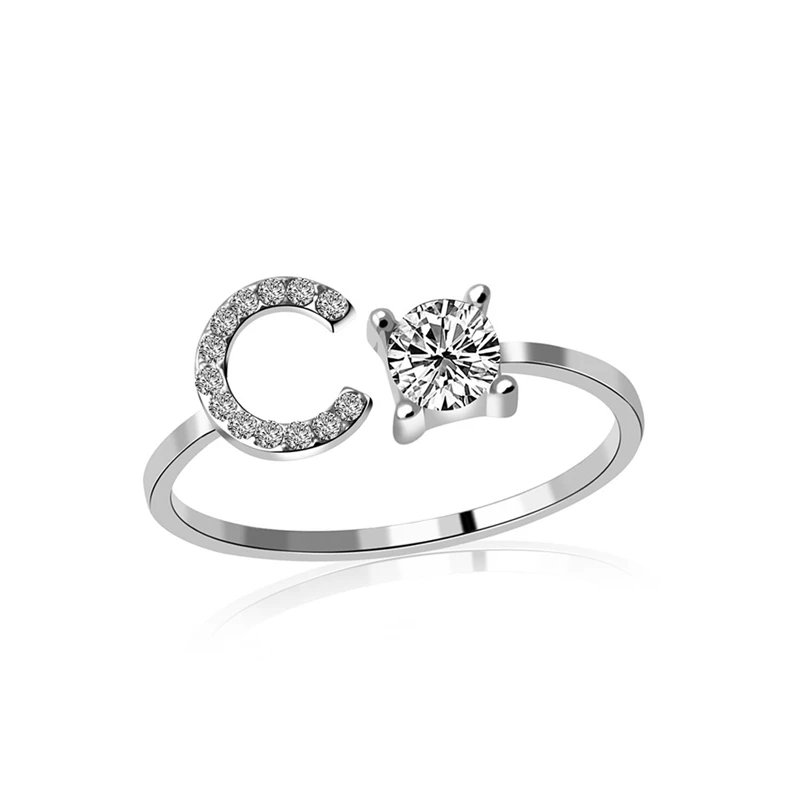 Fashion Jewelry 26 Letter Rings For Women Lady Creative Cubic Zirconia Open Finger Ring Silver Color Party Gifts Fashion Jewelry 26 Letter Rings For Women Lady Creative Cubic Zirconia Open Finger Ring Silver Color Party Gifts