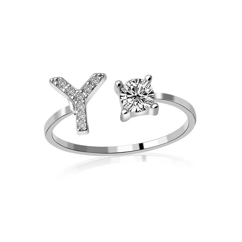 Fashion Jewelry 26 Letter Rings For Women Lady Creative Cubic Zirconia Open Finger Ring Silver Color Party Gifts Fashion Jewelry 26 Letter Rings For Women Lady Creative Cubic Zirconia Open Finger Ring Silver Color Party Gifts
