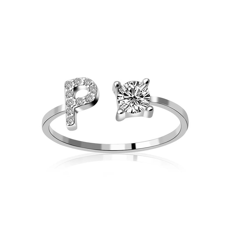 Fashion Jewelry 26 Letter Rings For Women Lady Creative Cubic Zirconia Open Finger Ring Silver Color Party Gifts Fashion Jewelry 26 Letter Rings For Women Lady Creative Cubic Zirconia Open Finger Ring Silver Color Party Gifts