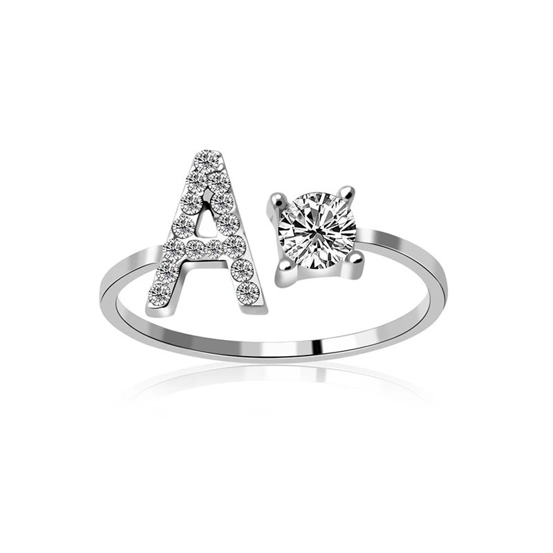 Fashion Jewelry 26 Letter Rings For Women Lady Creative Cubic Zirconia Open Finger Ring Silver Color Party Gifts Fashion Jewelry 26 Letter Rings For Women Lady Creative Cubic Zirconia Open Finger Ring Silver Color Party Gifts