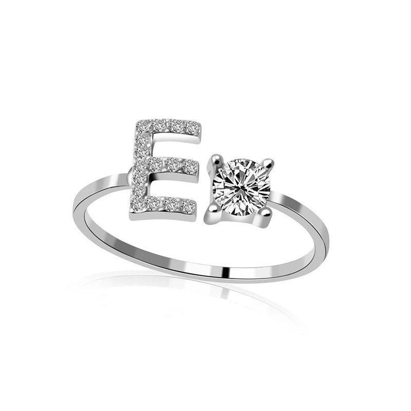 Fashion Jewelry 26 Letter Rings For Women Lady Creative Cubic Zirconia Open Finger Ring Silver Color Party Gifts - Image 3