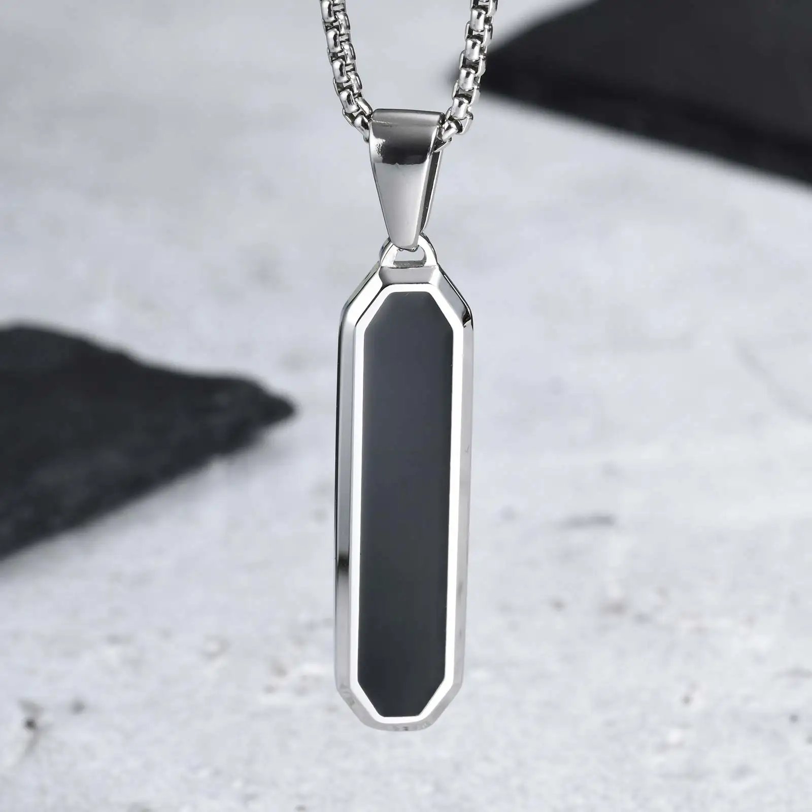 Black Enamel Square Necklace for Men Women,Stylish Stainless Steel Geometric Pendant,Anniversary Birthday Father Gift