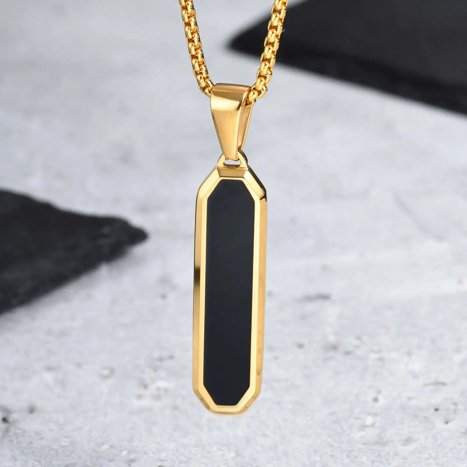 Black Enamel Square Necklace for Men Women,Stylish Stainless Steel Geometric Pendant,Anniversary Birthday Father Gift