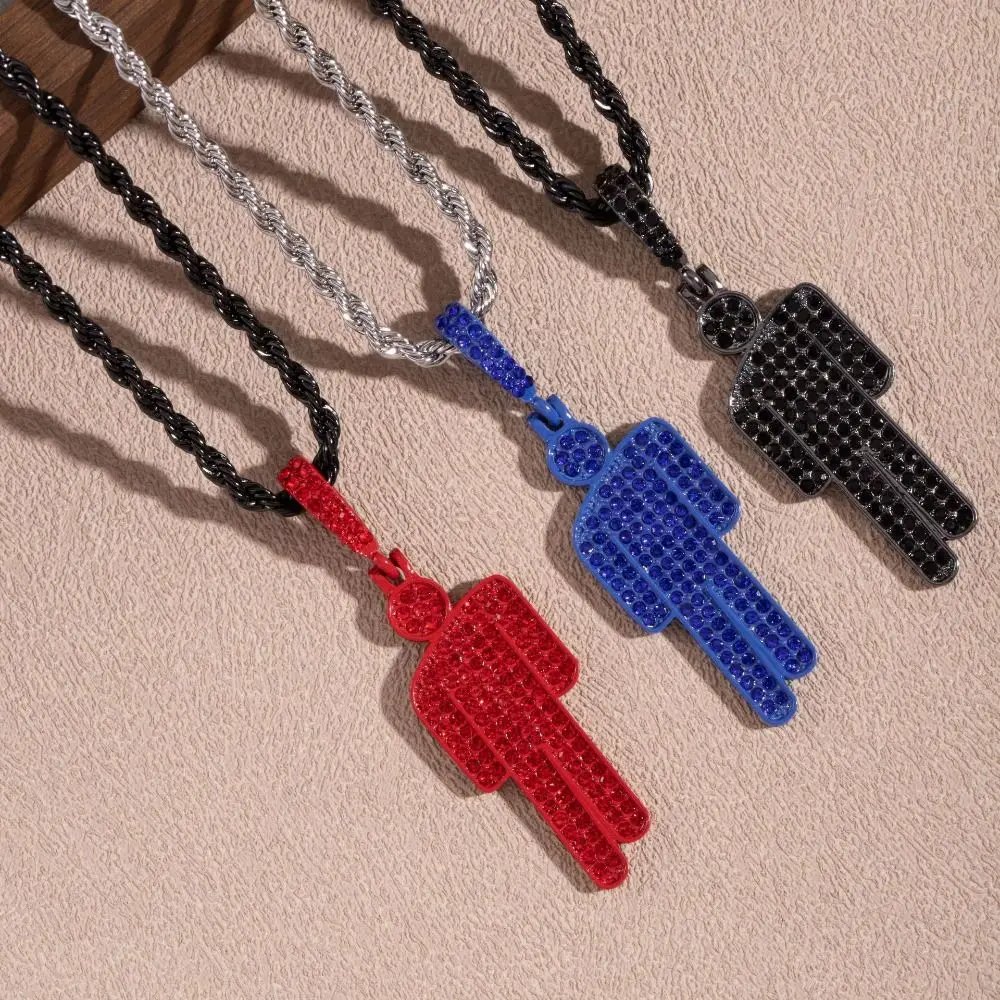 Fashionable Cartoon Little Man Pendant Zircon Luxury Rhinestone Pendant Trendy Crooked Head Necklace Pendant Unisex Pendant - Image 2