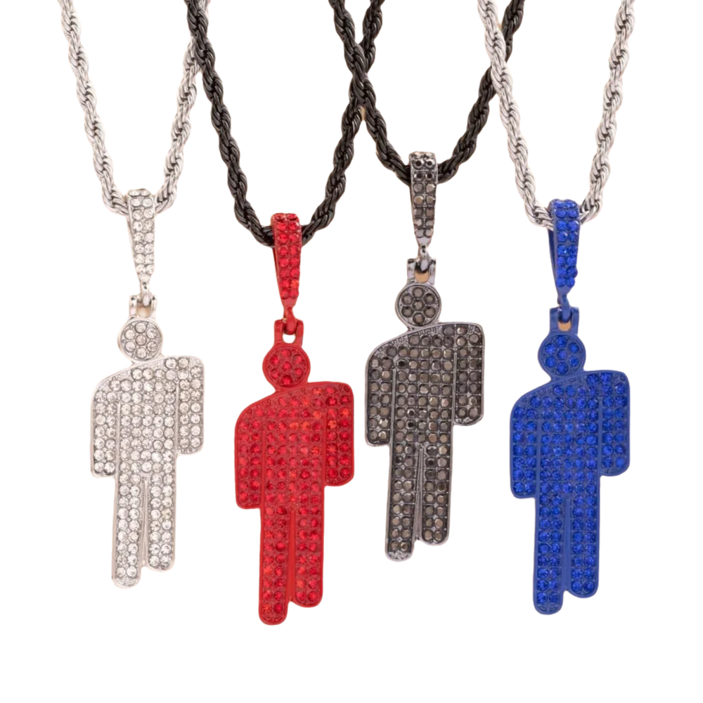 Fashionable Cartoon Little Man Pendant Zircon Luxury Rhinestone Pendant Trendy Crooked Head Necklace Pendant Unisex Pendant