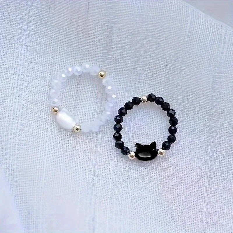 Fashion Natural Moonstone Obsidian Rings Minimalist Handmade Cute Black White Cat Bead Ring Women Party Accessories Jewelry Gift Fashion Natural Moonstone Obsidian Rings Minimalist Handmade Cute Black White Cat Bead Ring Women Party Accessories Jewelry Gift