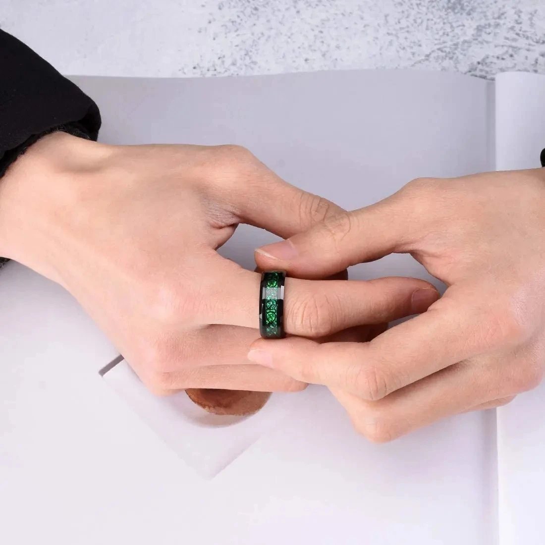 20 Colors Men Jewelry Red Blue Black Dragon Inlay Comfort Fit Stainless Steel Rings For Wedding Wide 8mm