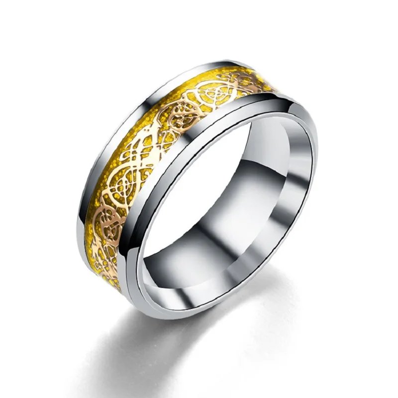 20 Colors Men Jewelry Red Blue Black Dragon Inlay Comfort Fit Stainless Steel Rings For Wedding Wide 8mm