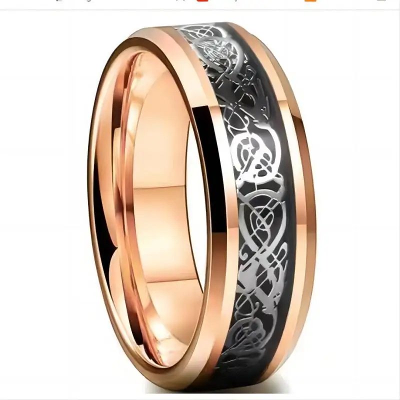 20 Colors Men Jewelry Red Blue Black Dragon Inlay Comfort Fit Stainless Steel Rings For Wedding Wide 8mm