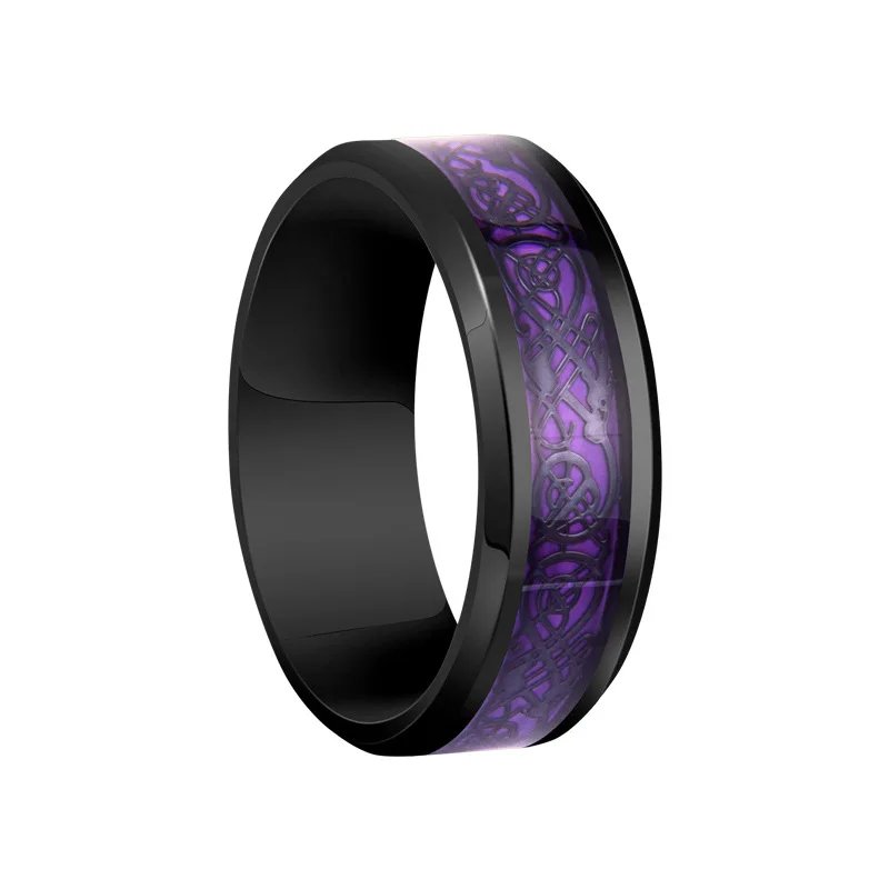 20 Colors Men Jewelry Red Blue Black Dragon Inlay Comfort Fit Stainless Steel Rings For Wedding Wide 8mm