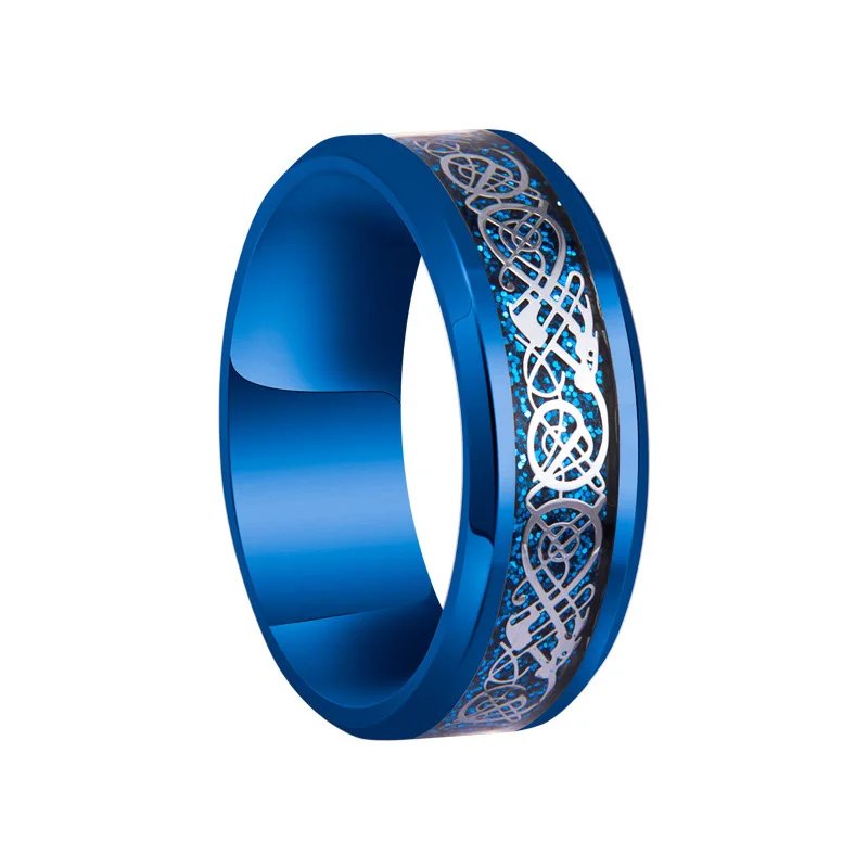 20 Colors Men Jewelry Red Blue Black Dragon Inlay Comfort Fit Stainless Steel Rings For Wedding Wide 8mm