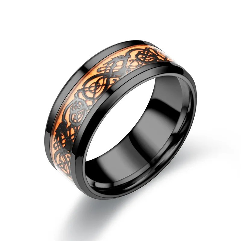 20 Colors Men Jewelry Red Blue Black Dragon Inlay Comfort Fit Stainless Steel Rings For Wedding Wide 8mm