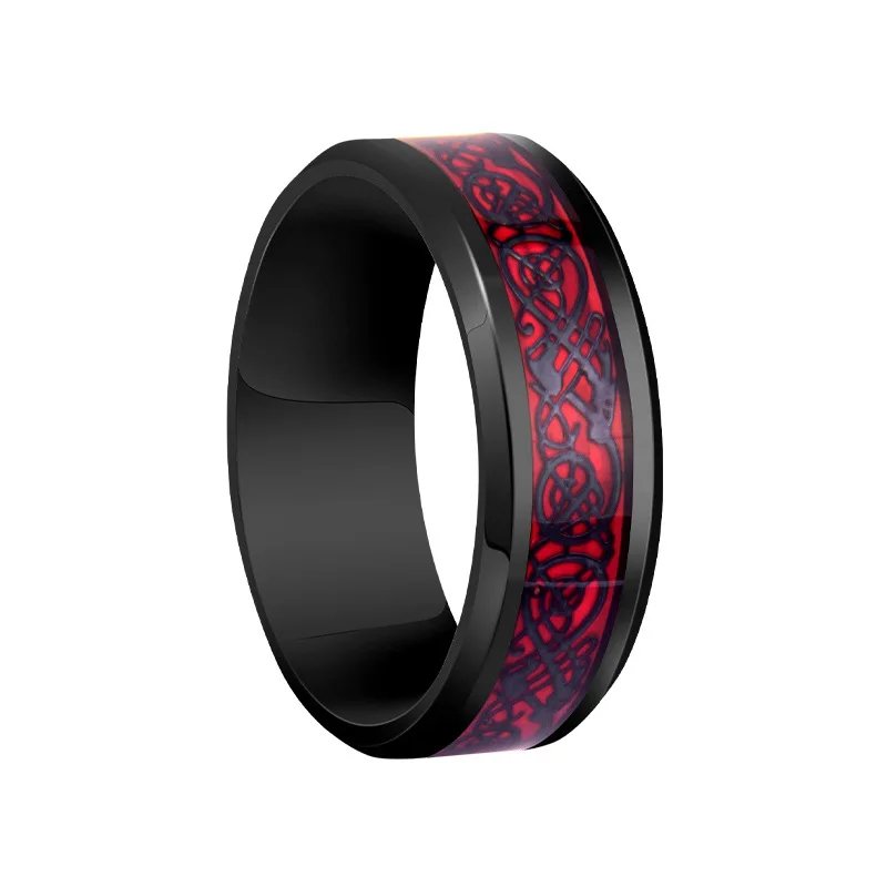 20 Colors Men Jewelry Red Blue Black Dragon Inlay Comfort Fit Stainless Steel Rings For Wedding Wide 8mm