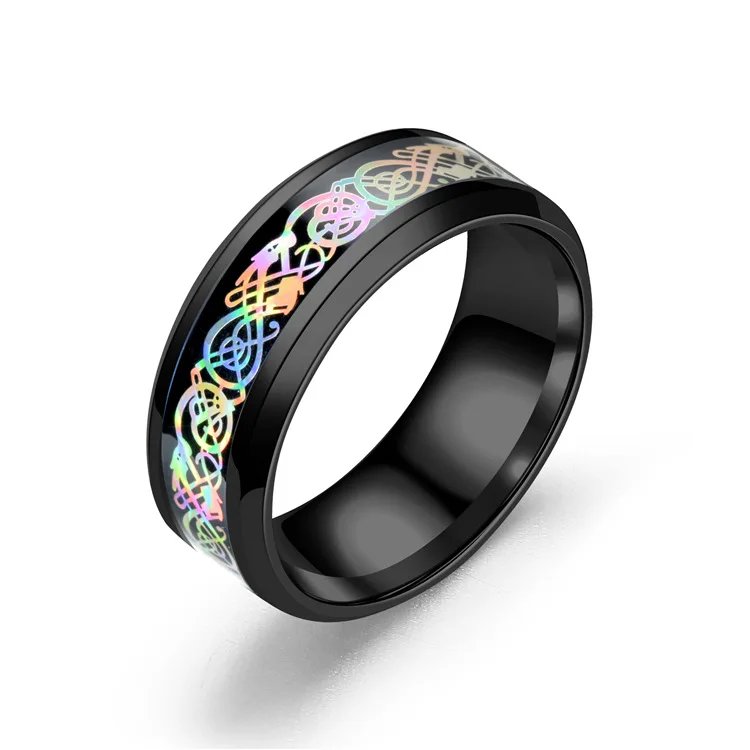 20 Colors Men Jewelry Red Blue Black Dragon Inlay Comfort Fit Stainless Steel Rings For Wedding Wide 8mm