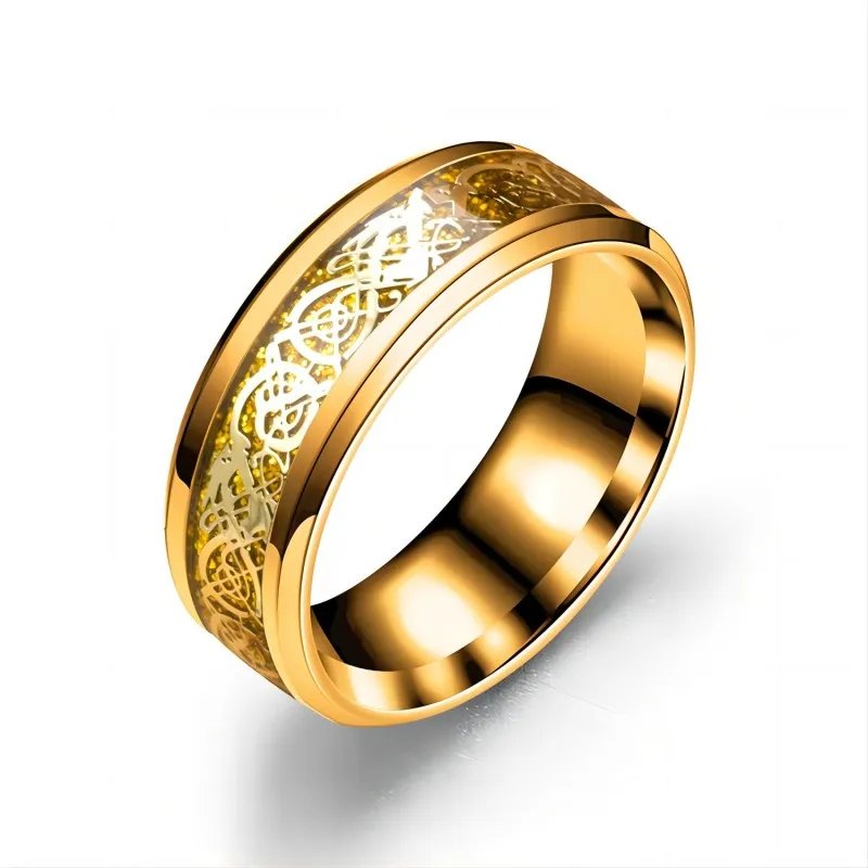 20 Colors Men Jewelry Red Blue Black Dragon Inlay Comfort Fit Stainless Steel Rings For Wedding Wide 8mm