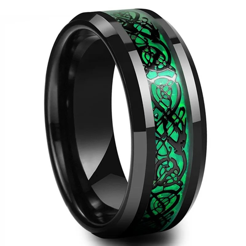 20 Colors Men Jewelry Red Blue Black Dragon Inlay Comfort Fit Stainless Steel Rings For Wedding Wide 8mm