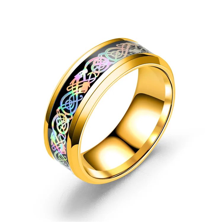 20 Colors Men Jewelry Red Blue Black Dragon Inlay Comfort Fit Stainless Steel Rings For Wedding Wide 8mm