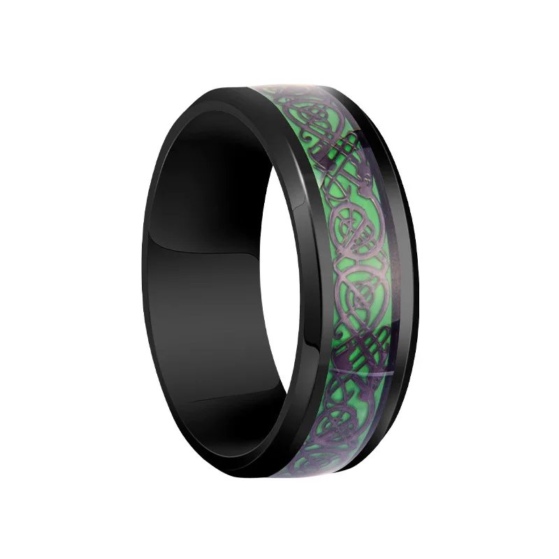 20 Colors Men Jewelry Red Blue Black Dragon Inlay Comfort Fit Stainless Steel Rings For Wedding Wide 8mm