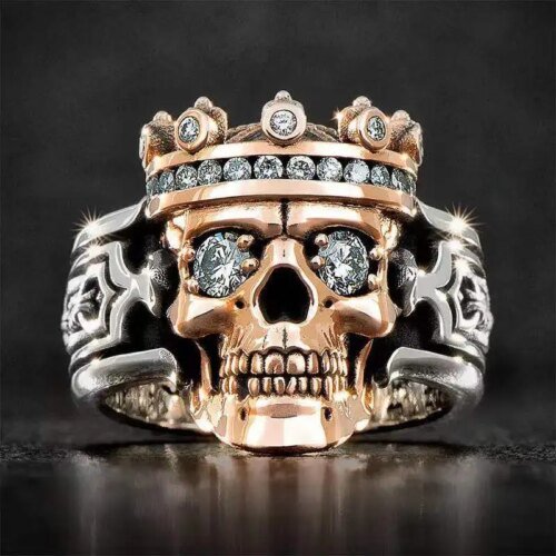 New Creative Crown Skull Ring Personality Double Color Ghost Head Men's Ring Fashion Trend Punk Jewelry Gift Wholesale