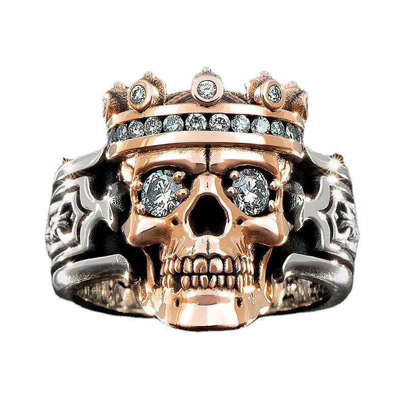 New Creative Crown Skull Ring Personality Double Color Ghost Head Men's Ring Fashion Trend Punk Jewelry Gift Wholesale