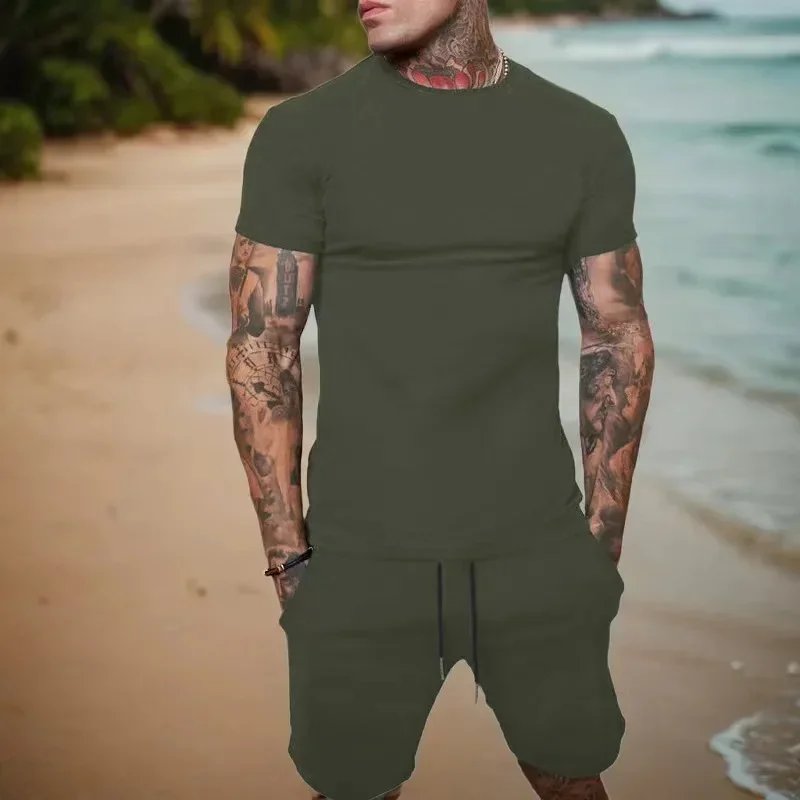 Fashionable and casual summer outdoor sports suit men's breathable T-shirt shorts casual and fashionable two-piece set tracksuit