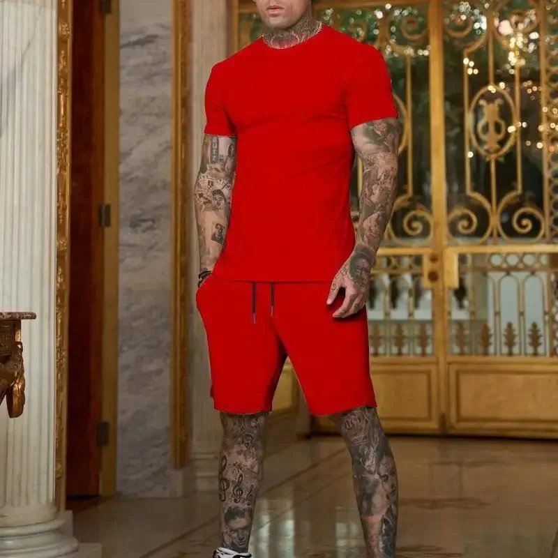 Fashionable and casual summer outdoor sports suit men's breathable T-shirt shorts casual and fashionable two-piece set tracksuit