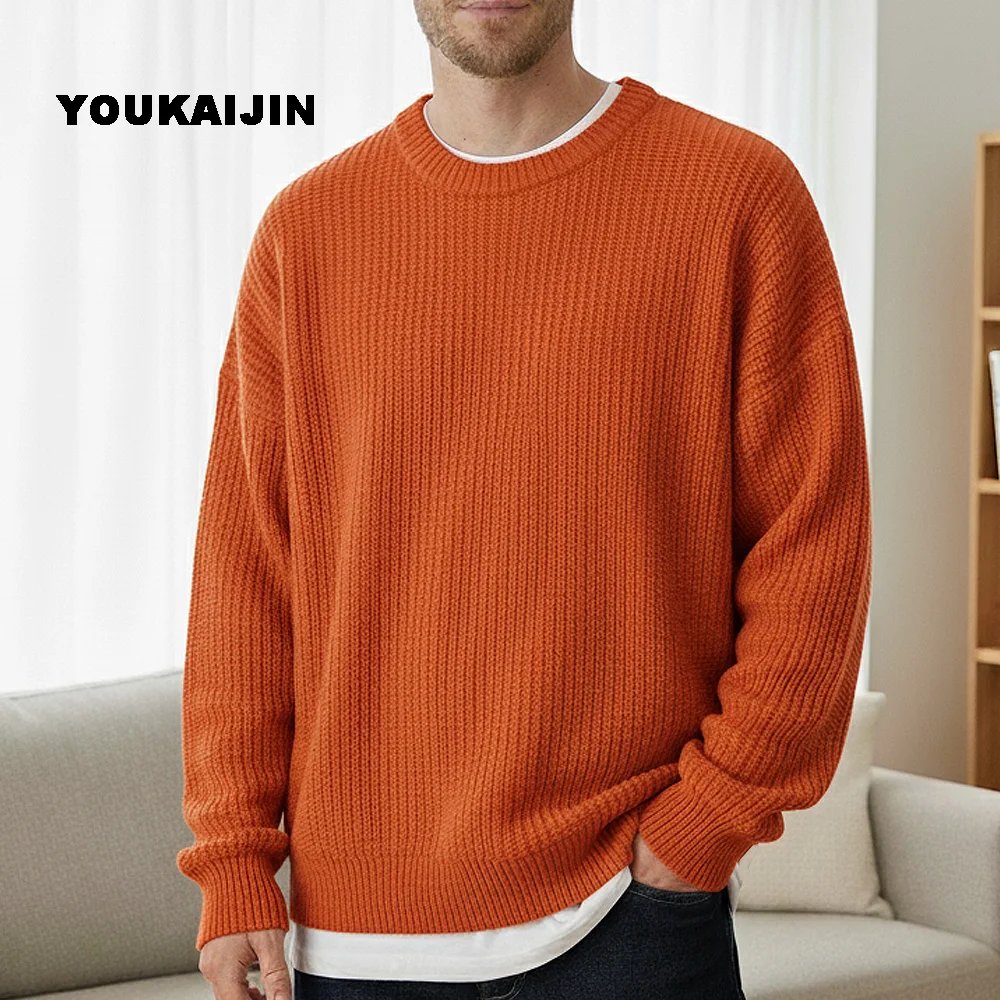 Autumn Crew Neck Solid Color Pullover Sweaters for Men Casual Slim Fit Knitted Sweater High Street Fashion Korean Clothing Autumn Crew Neck Solid Color Pullover Sweaters for Men Casual Slim Fit Knitted Sweater High Street Fashion Korean Clothing