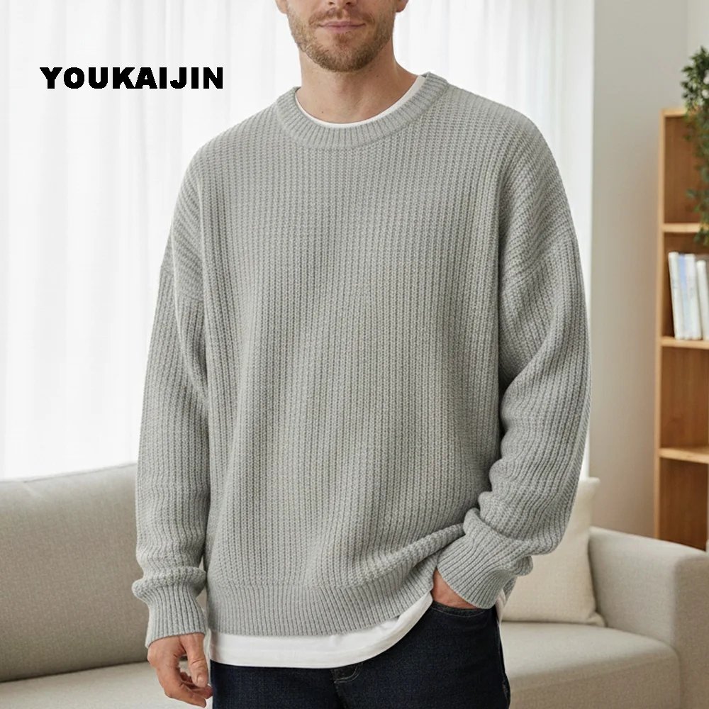 Autumn Crew Neck Solid Color Pullover Sweaters for Men Casual Slim Fit Knitted Sweater High Street Fashion Korean Clothing - Image 5