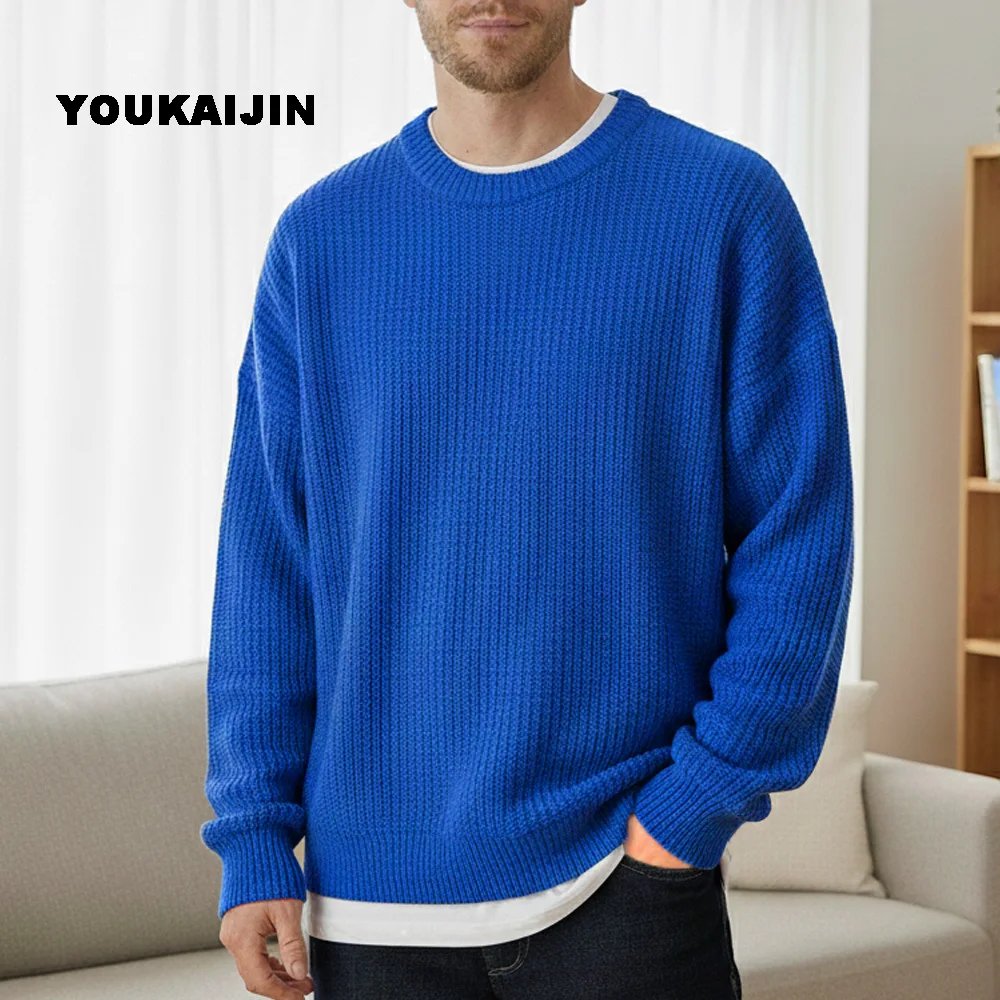 Autumn Crew Neck Solid Color Pullover Sweaters for Men Casual Slim Fit Knitted Sweater High Street Fashion Korean Clothing Autumn Crew Neck Solid Color Pullover Sweaters for Men Casual Slim Fit Knitted Sweater High Street Fashion Korean Clothing