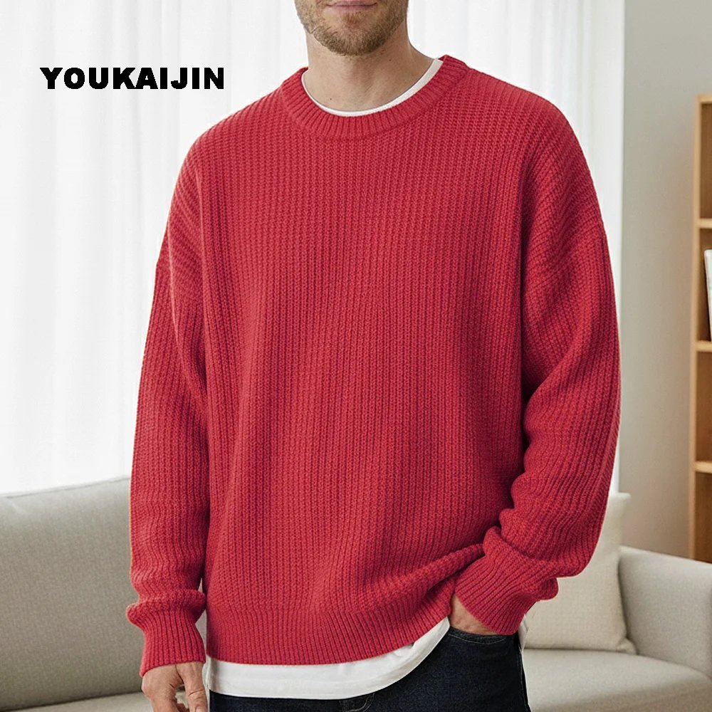 Autumn Crew Neck Solid Color Pullover Sweaters for Men Casual Slim Fit Knitted Sweater High Street Fashion Korean Clothing Autumn Crew Neck Solid Color Pullover Sweaters for Men Casual Slim Fit Knitted Sweater High Street Fashion Korean Clothing