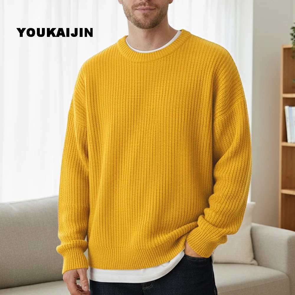 Autumn Crew Neck Solid Color Pullover Sweaters for Men Casual Slim Fit Knitted Sweater High Street Fashion Korean Clothing Autumn Crew Neck Solid Color Pullover Sweaters for Men Casual Slim Fit Knitted Sweater High Street Fashion Korean Clothing