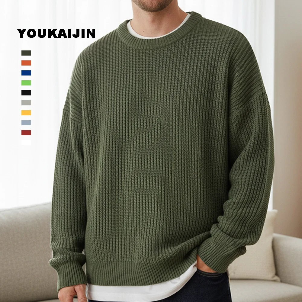 Autumn Crew Neck Solid Color Pullover Sweaters for Men Casual Slim Fit Knitted Sweater High Street Fashion Korean Clothing Autumn Crew Neck Solid Color Pullover Sweaters for Men Casual Slim Fit Knitted Sweater High Street Fashion Korean Clothing