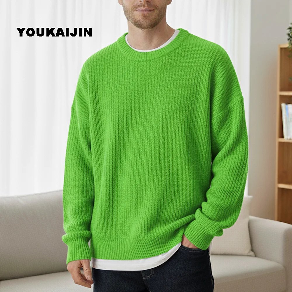 Autumn Crew Neck Solid Color Pullover Sweaters for Men Casual Slim Fit Knitted Sweater High Street Fashion Korean Clothing - Image 3