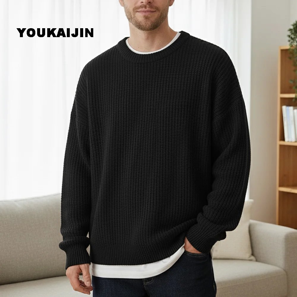 Autumn Crew Neck Solid Color Pullover Sweaters for Men Casual Slim Fit Knitted Sweater High Street Fashion Korean Clothing Autumn Crew Neck Solid Color Pullover Sweaters for Men Casual Slim Fit Knitted Sweater High Street Fashion Korean Clothing