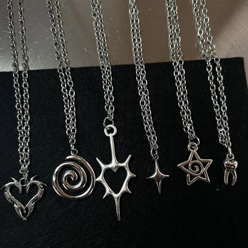 Y2K Flail Fire Heart Teeth Pendant Necklace for Women Men Charm Necklace Grunge Punk Fashion Jewelry Y2K Flail Fire Heart Teeth Pendant Necklace for Women Men Charm Necklace Grunge Punk Fashion Jewelry 