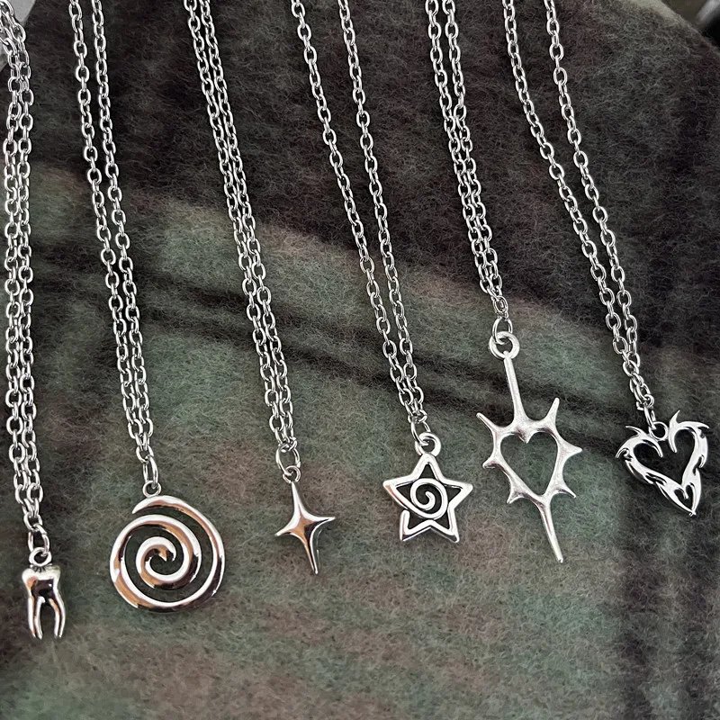 Y2K Flail Fire Heart Teeth Pendant Necklace for Women Men Charm Necklace Grunge Punk Fashion Jewelry - Image 4