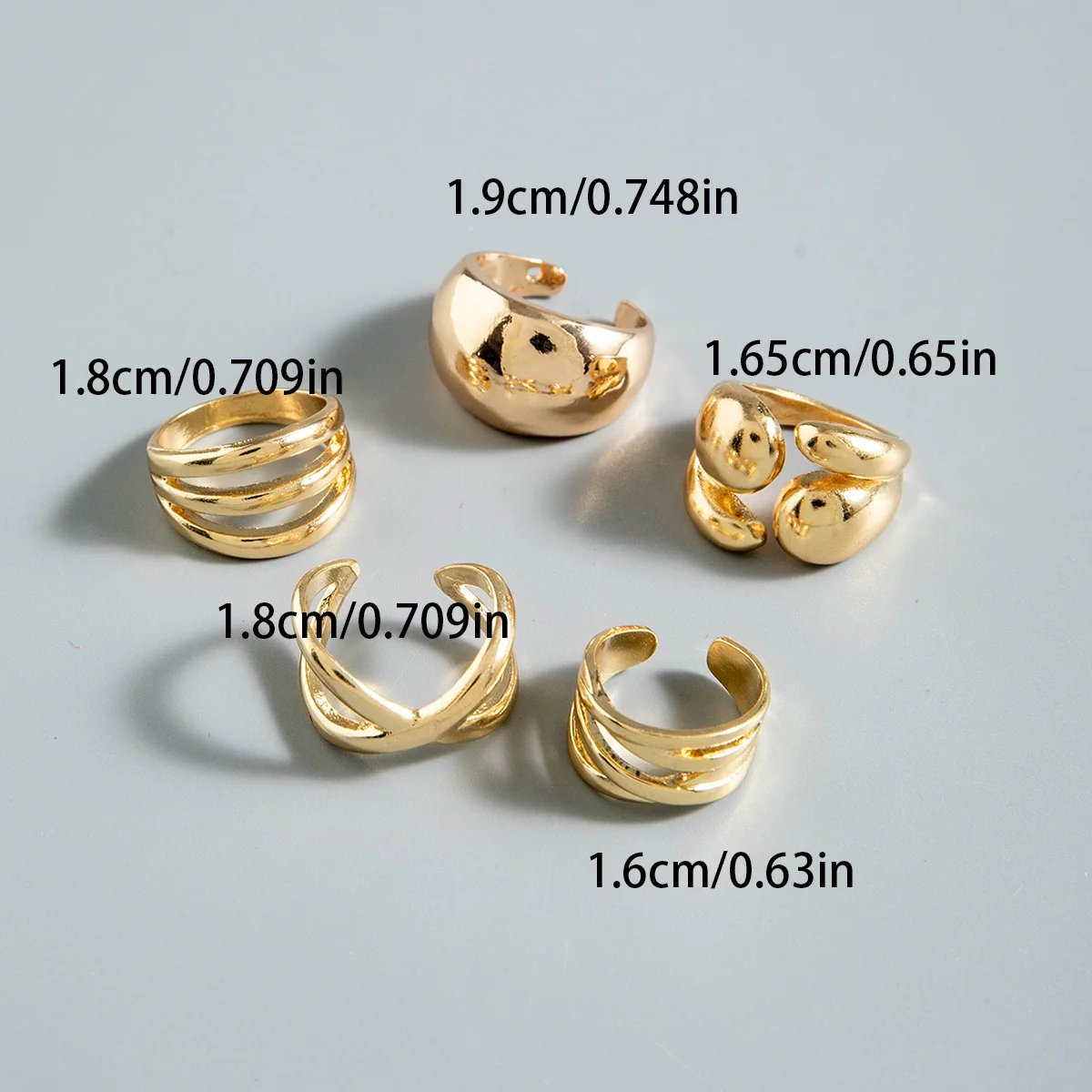 Tocona Fashion Gold Color Lrregular Intersect Ring Sets for Women Classic Smooth Wave Finger Rings Party Jewelry 6pc/set