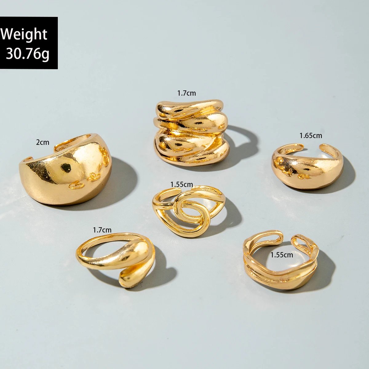 Tocona Fashion Gold Color Lrregular Intersect Ring Sets for Women Classic Smooth Wave Finger Rings Party Jewelry 6pc/set