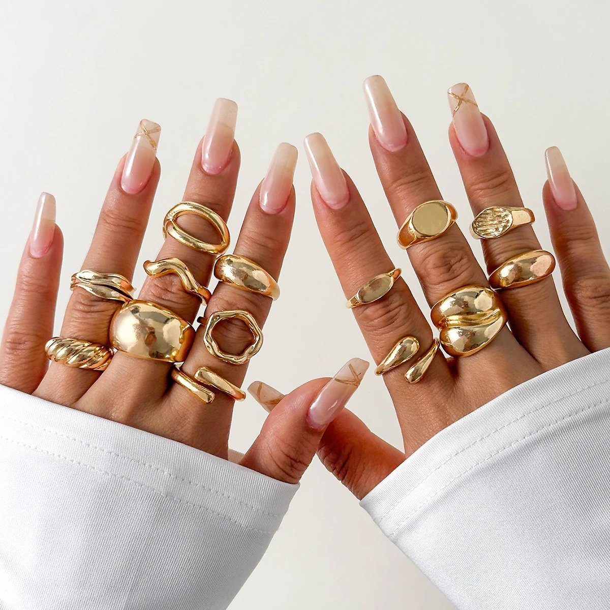 Tocona Fashion Gold Color Lrregular Intersect Ring Sets for Women Classic Smooth Wave Finger Rings Party Jewelry 6pc/set